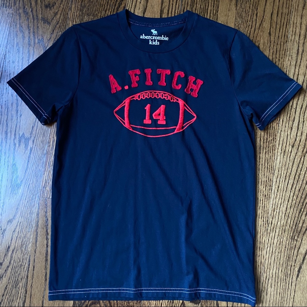NWOT Abercrombie Kids SS Football Navy & Red Embroidered Tee